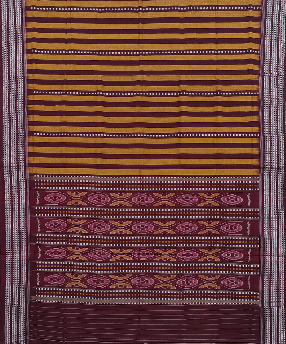 Yellow maroon cotton handwoven nuapatna saree