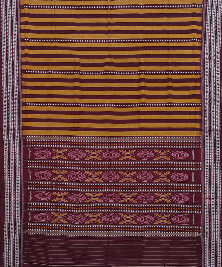 Yellow maroon cotton handwoven nuapatna saree