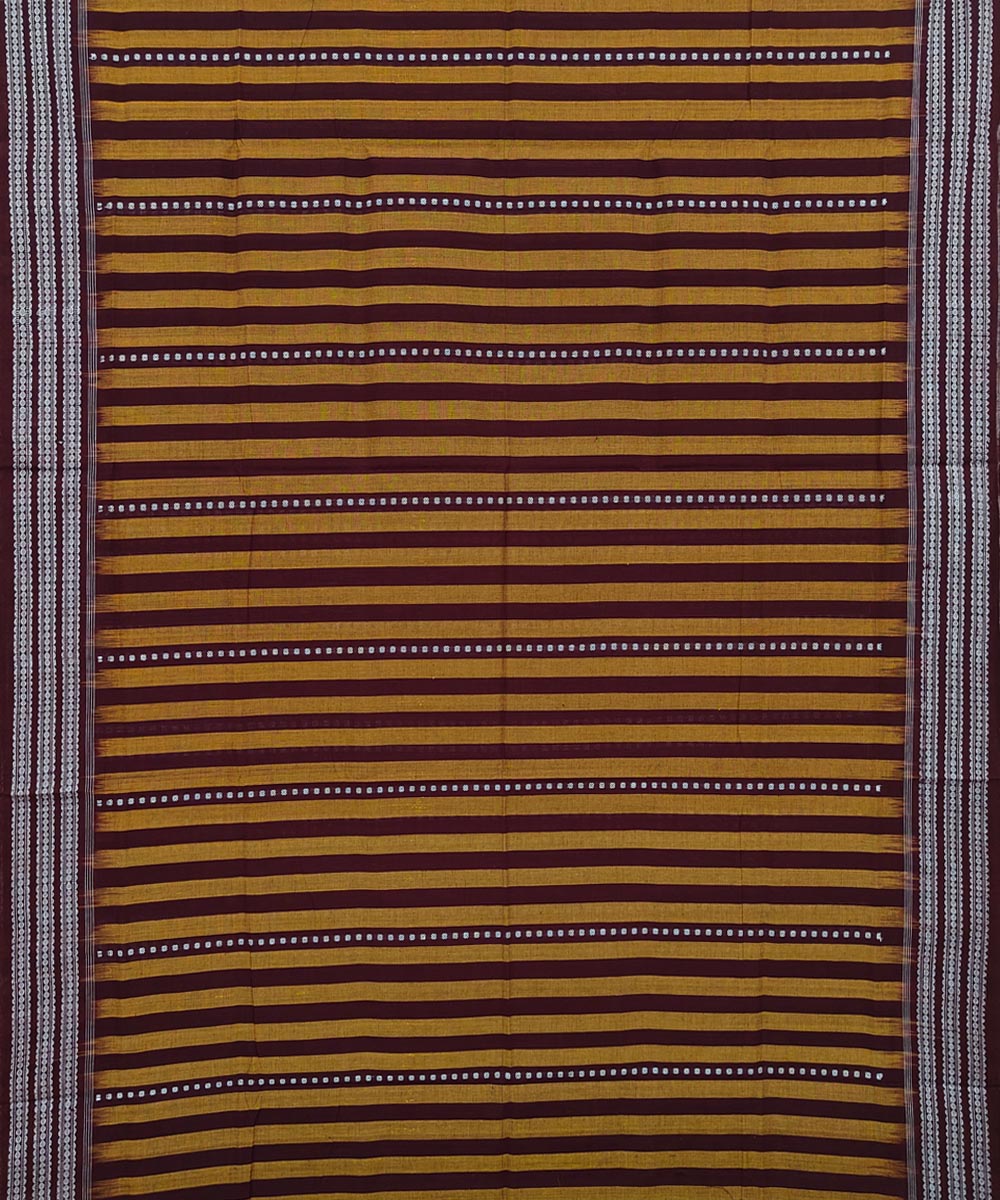 Yellow maroon cotton handwoven nuapatna saree