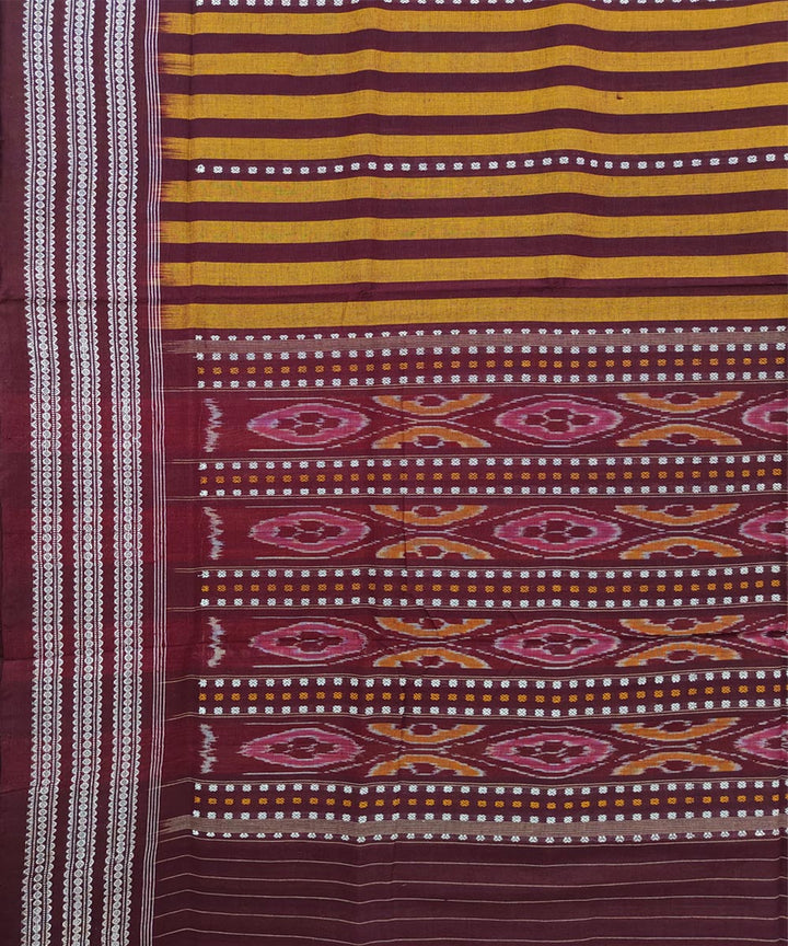 Yellow maroon cotton handwoven nuapatna saree