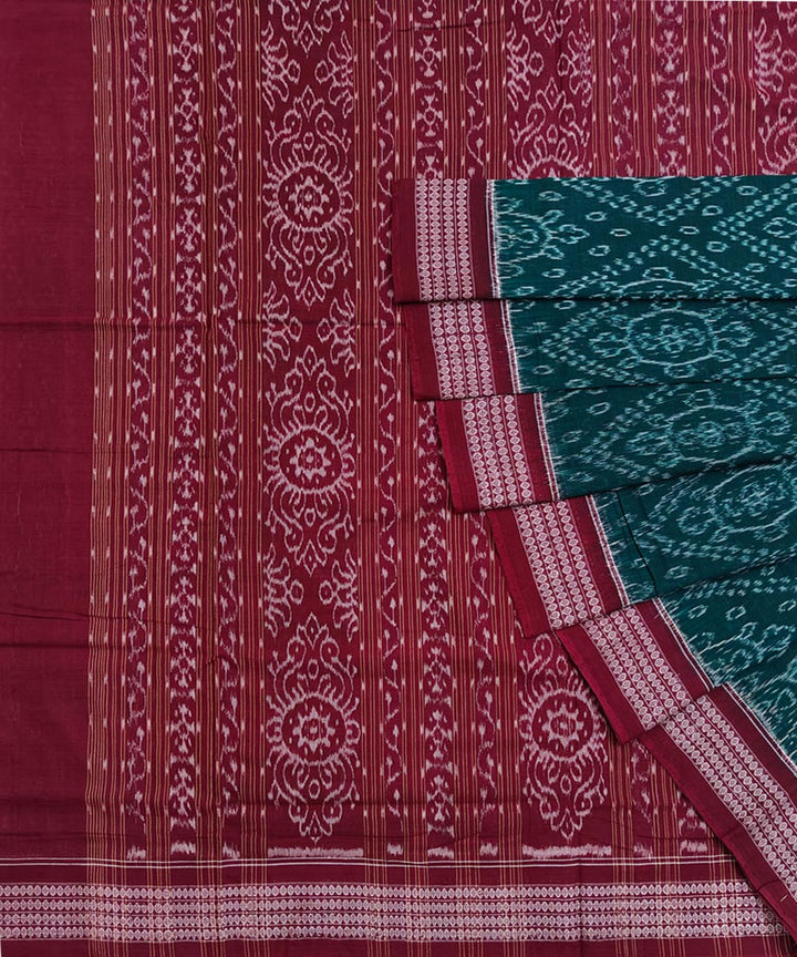 Dark green maroon cotton handwoven nuapatna saree