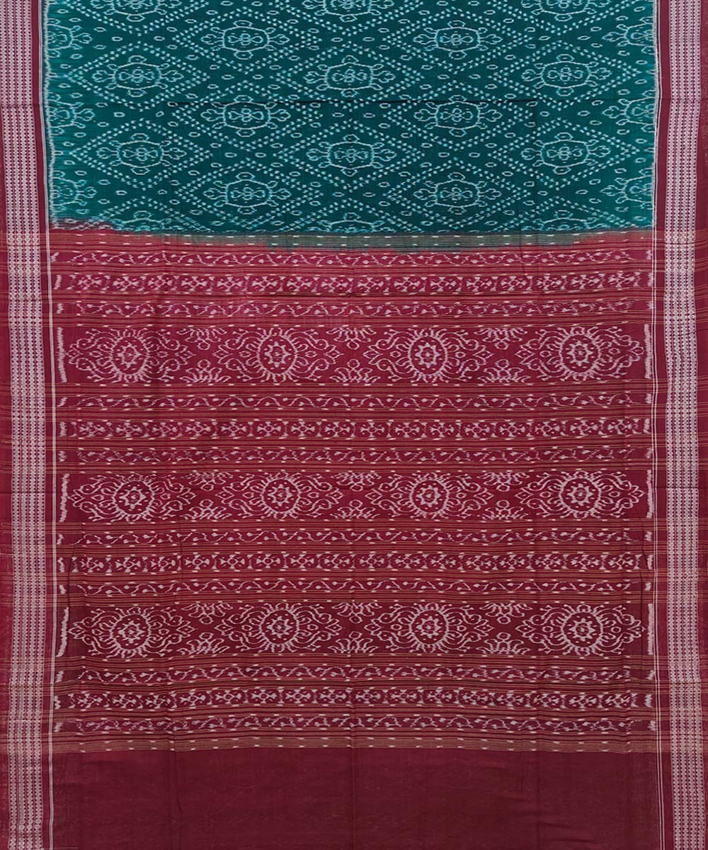 Dark green maroon cotton handwoven nuapatna saree