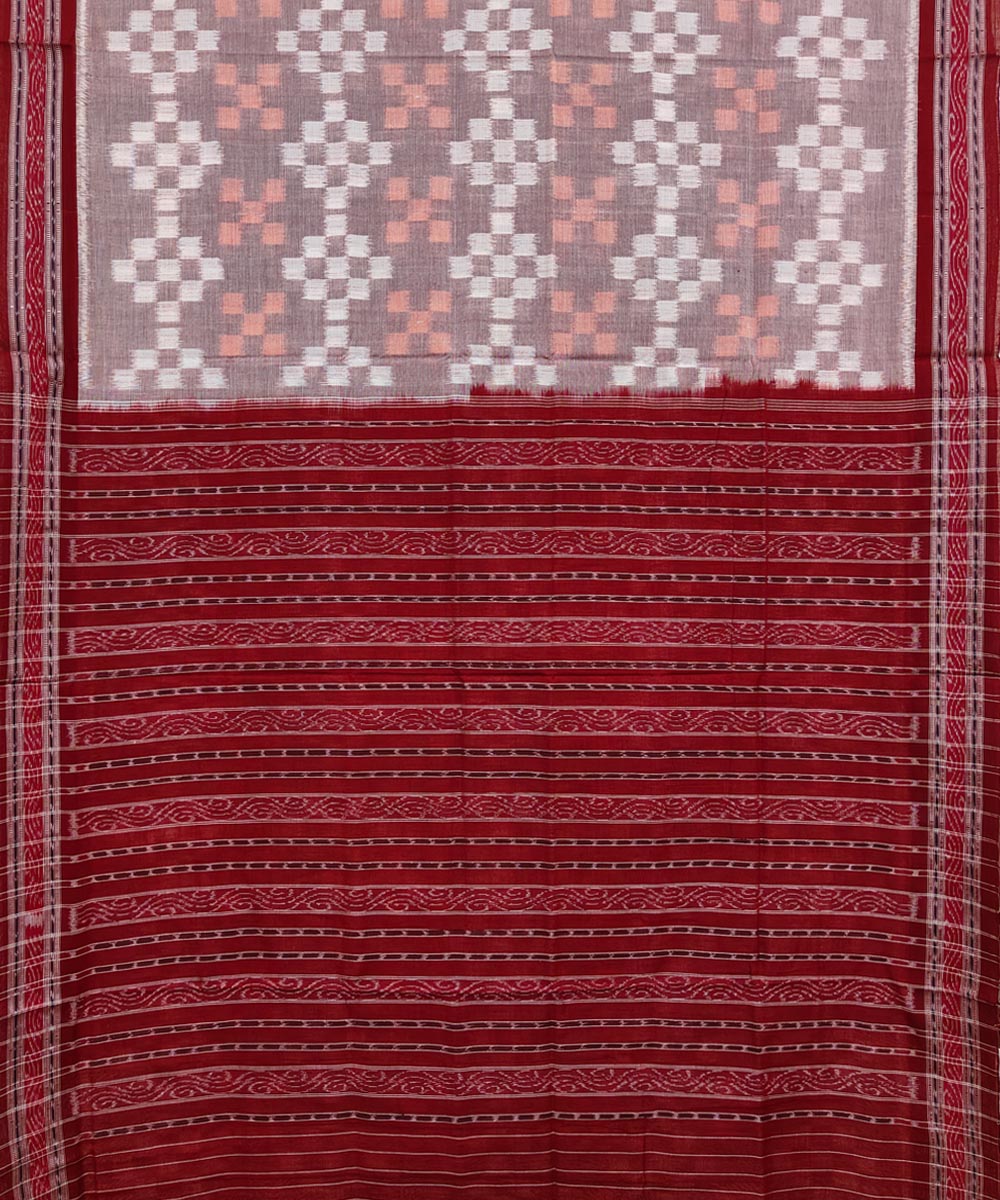 Grey maroon cotton handwoven nuapatna saree