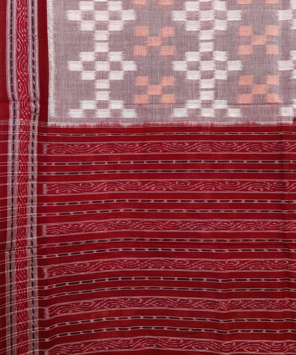 Grey maroon cotton handwoven nuapatna saree