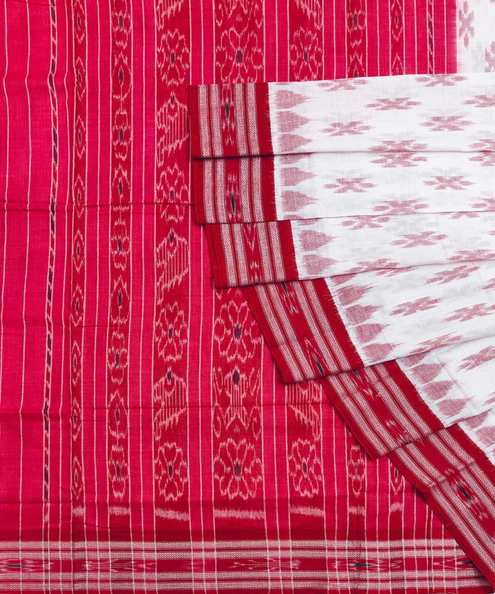 White maroon cotton handwoven nuapatna saree