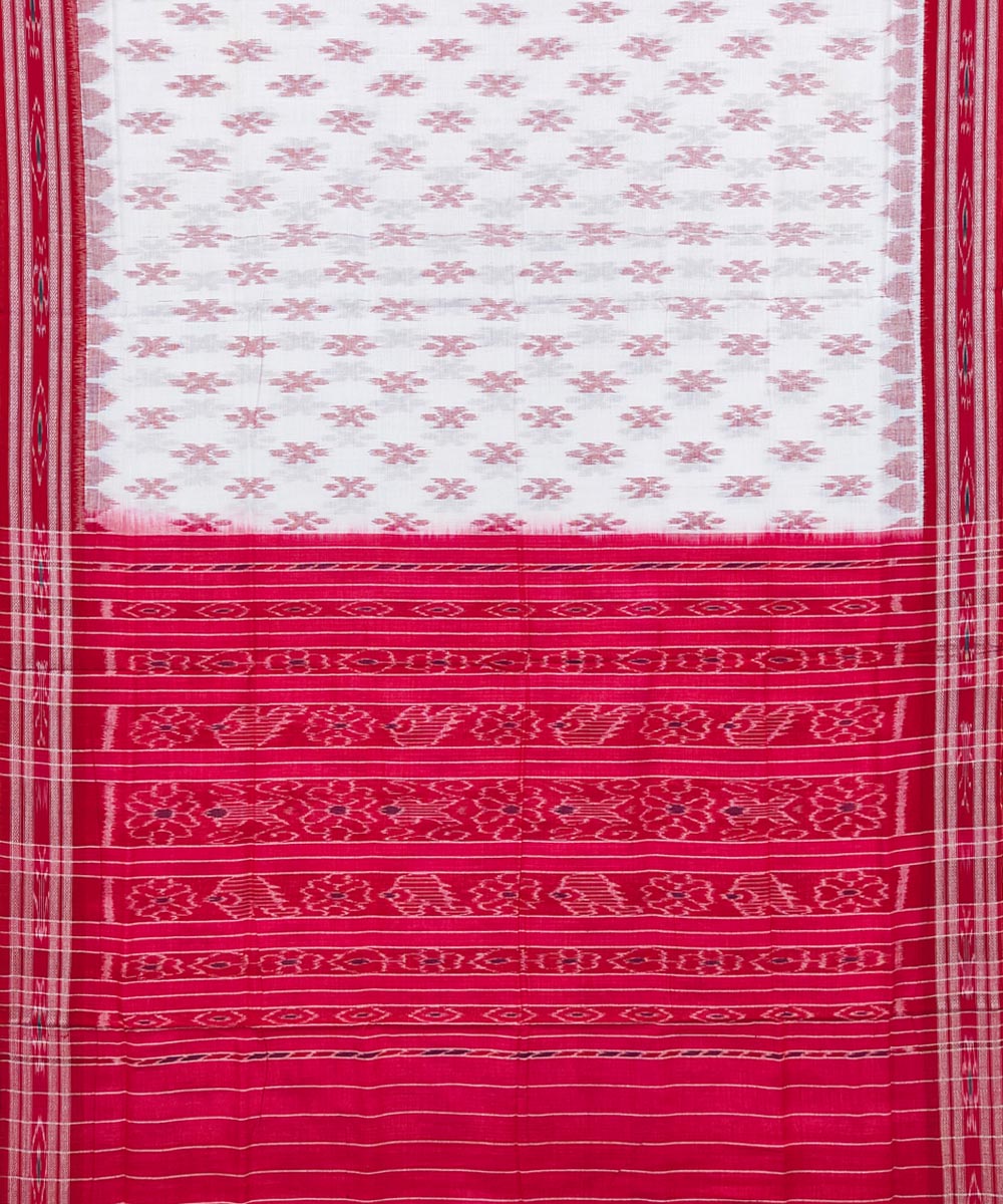 White maroon cotton handwoven nuapatna saree