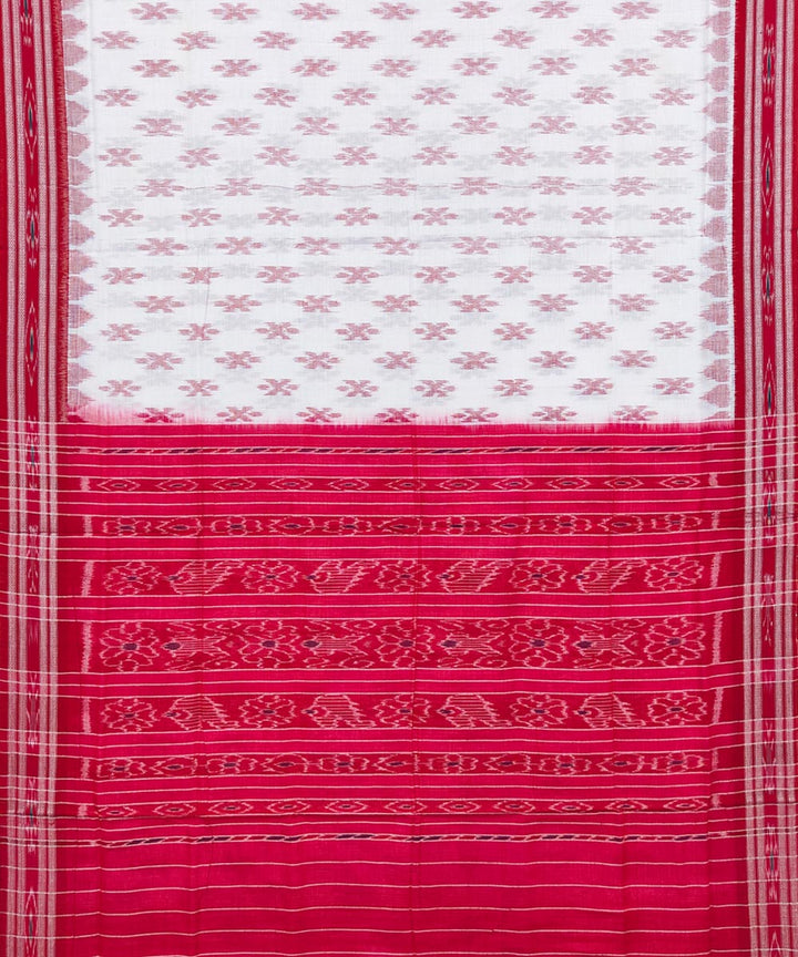 White maroon cotton handwoven nuapatna saree