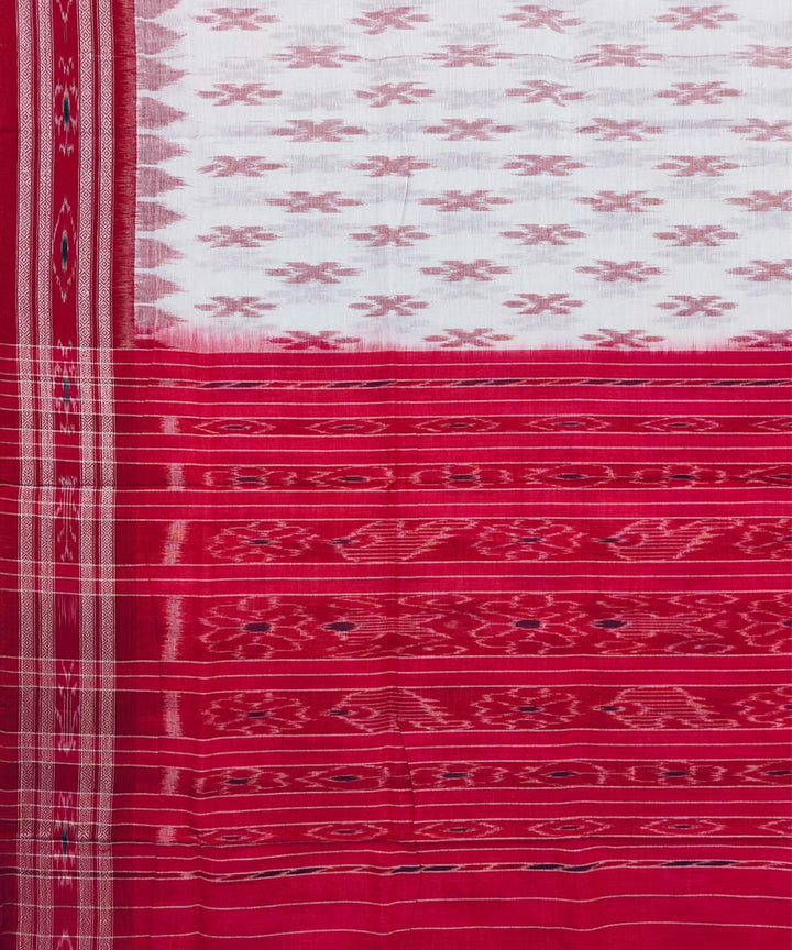 White maroon cotton handwoven nuapatna saree