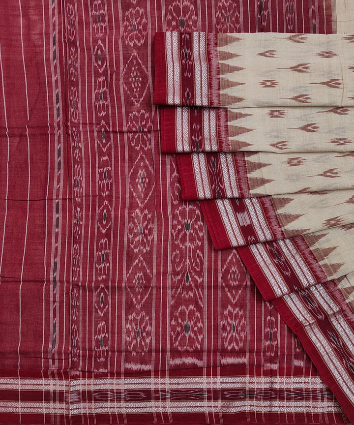 Beige deep maroon cotton handwoven nuapatna saree