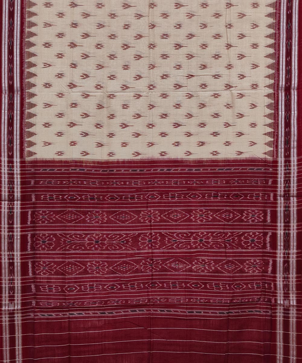 Beige deep maroon cotton handwoven nuapatna saree