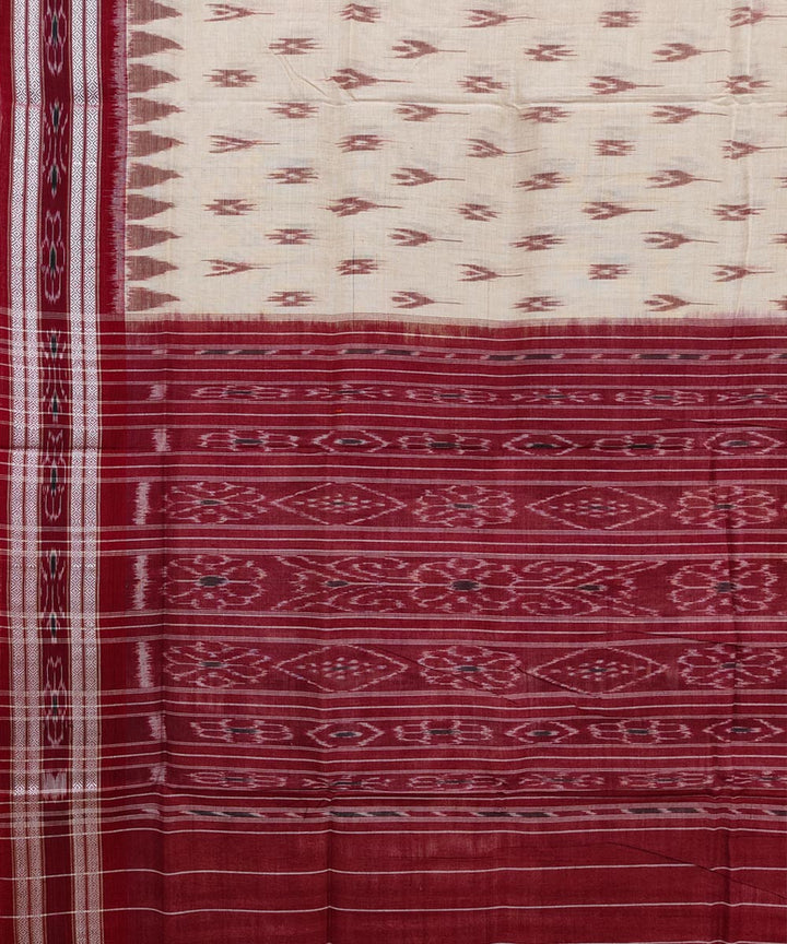 Beige deep maroon cotton handwoven nuapatna saree