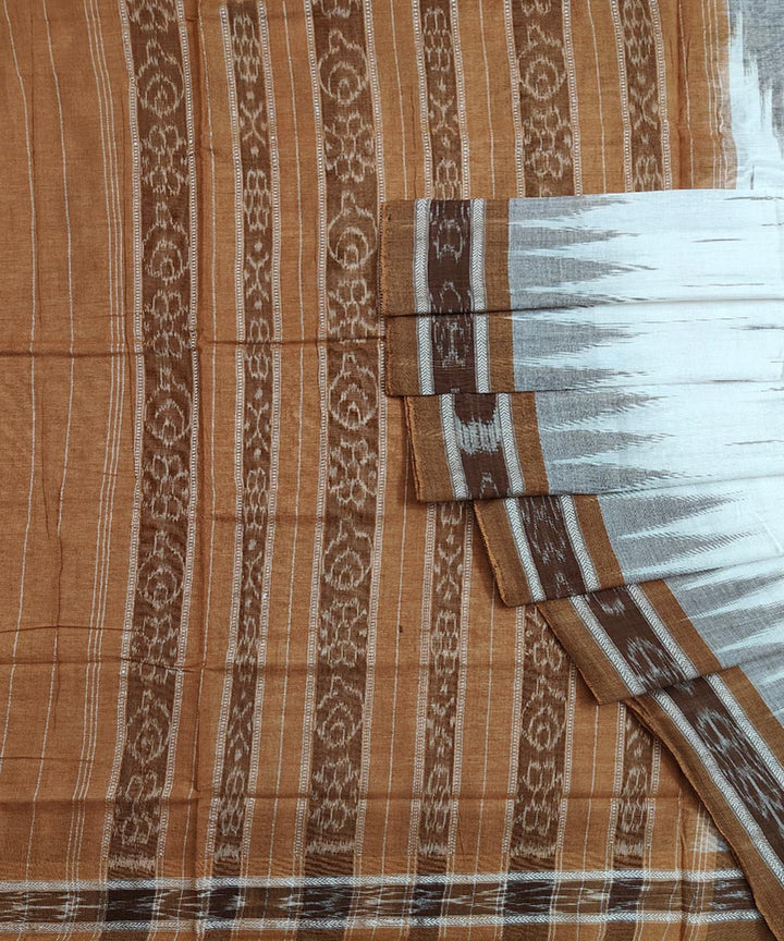 White brown cotton handwoven nuapatna saree