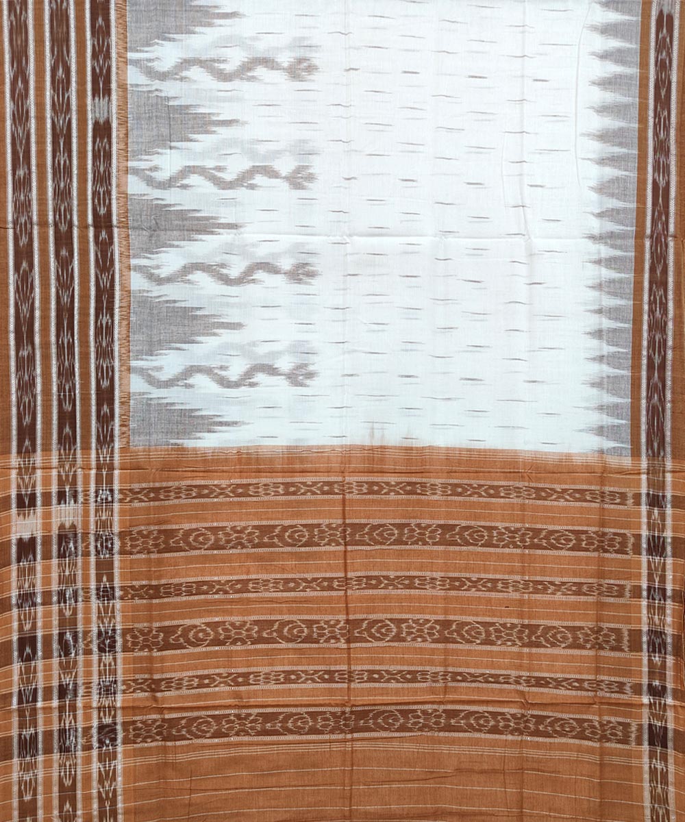 White brown cotton handwoven nuapatna saree