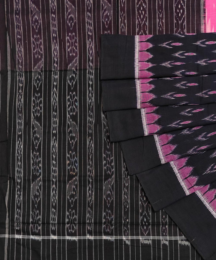 Pink black cotton handwoven nuapatna saree