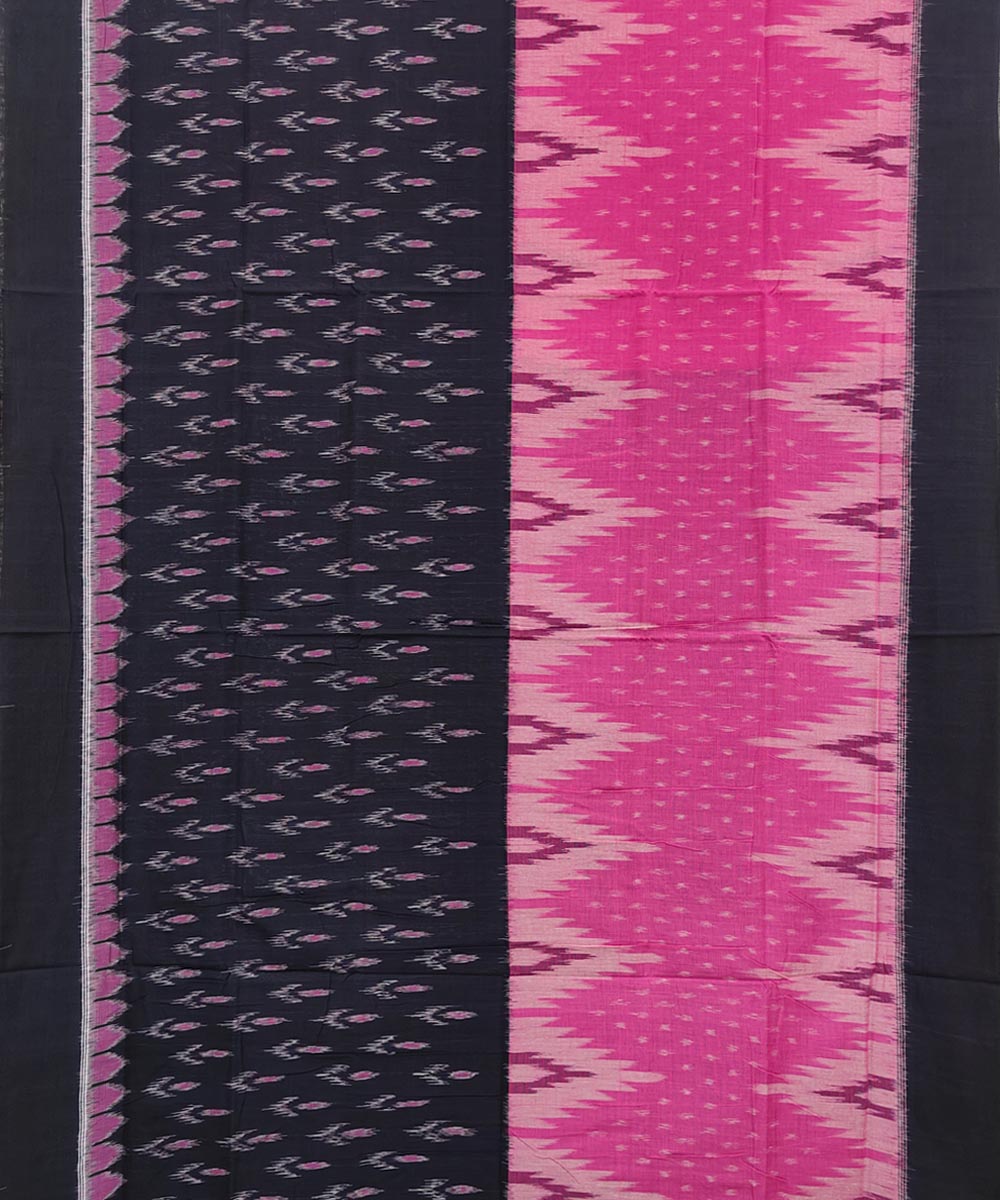 Pink black cotton handwoven nuapatna saree