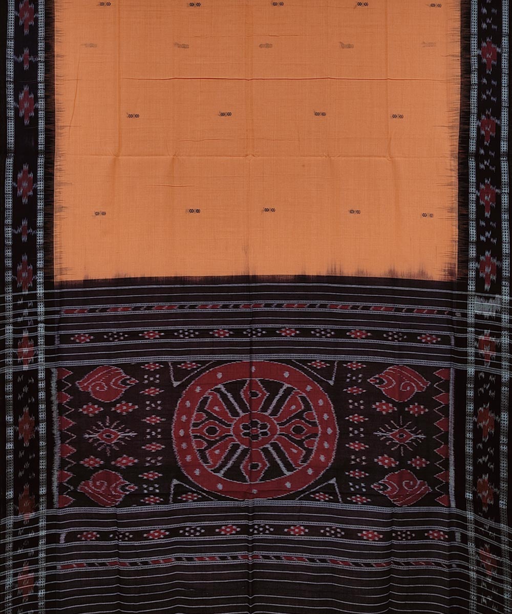 Orange black cotton handwoven nuapatna saree