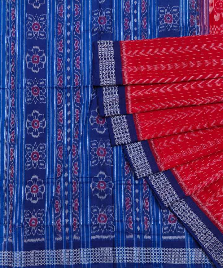 Red blue cotton handwoven nuapatna saree