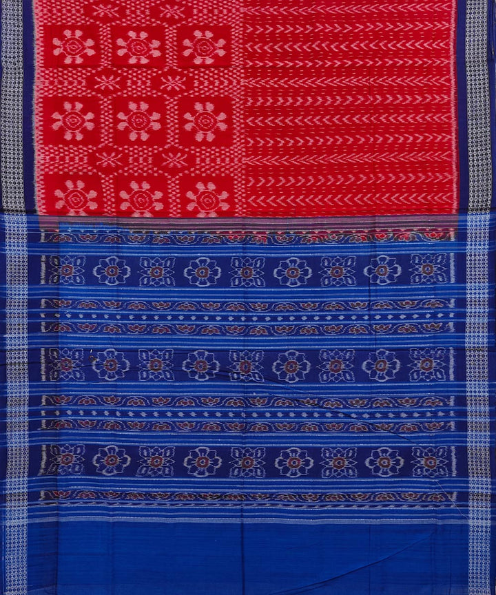 Red blue cotton handwoven nuapatna saree