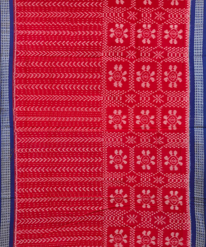 Red blue cotton handwoven nuapatna saree