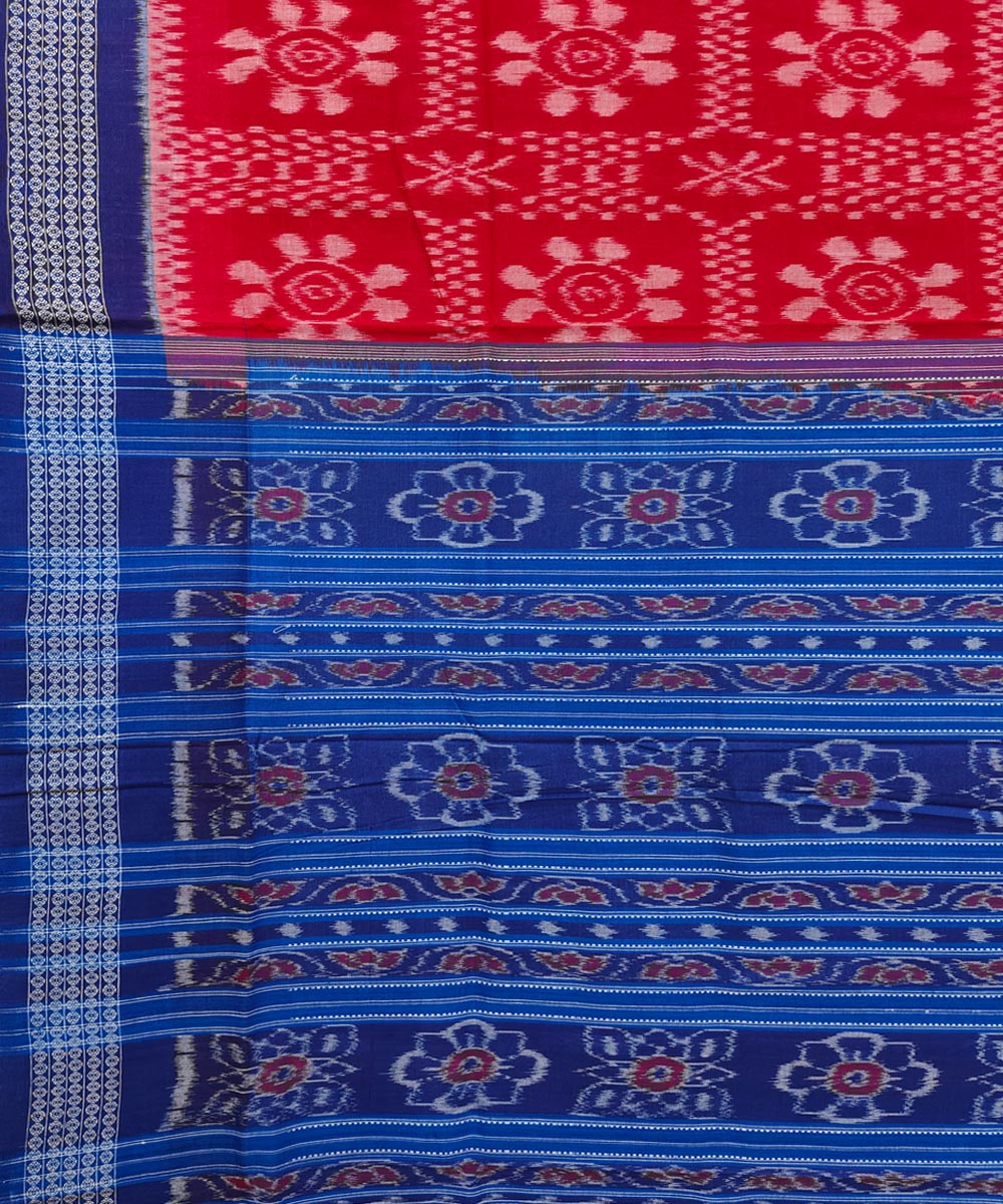 Red blue cotton handwoven nuapatna saree