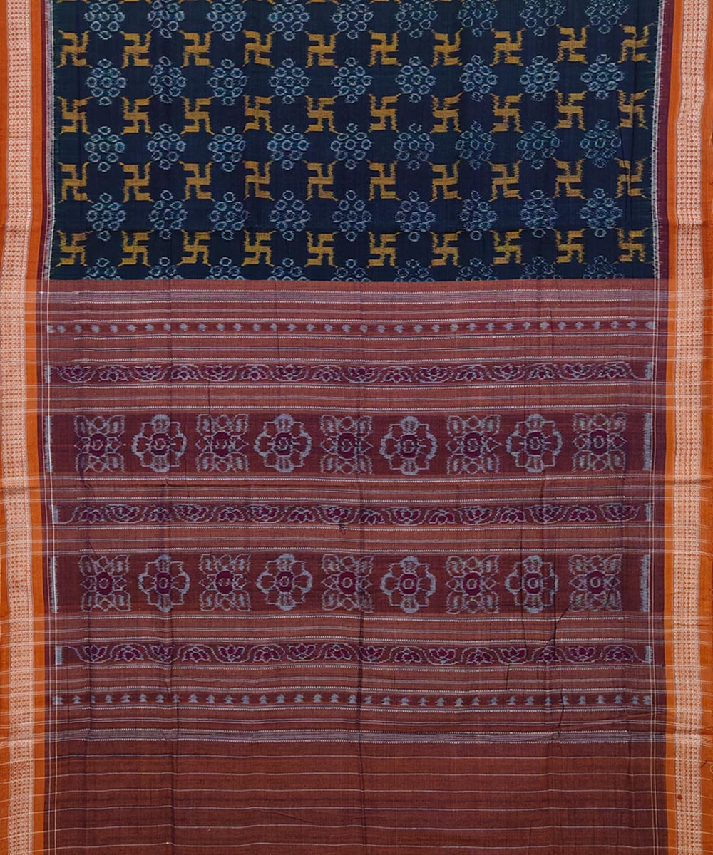 Dark green brown cotton handwoven nuapatna saree