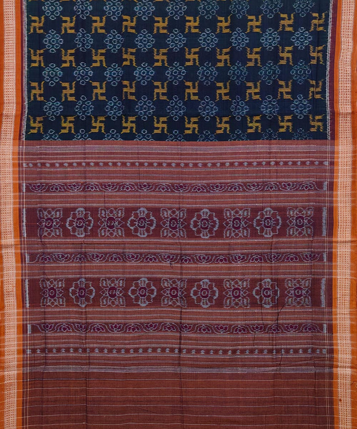 Dark green brown cotton handwoven nuapatna saree