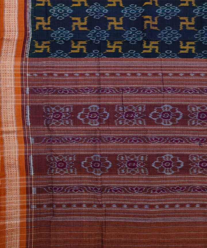 Dark green brown cotton handwoven nuapatna saree