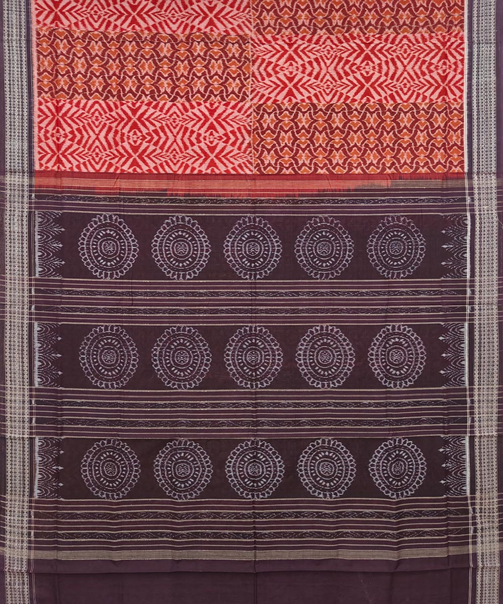 Red coffee cotton handwoven nuapatna saree