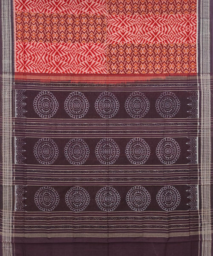 Red coffee cotton handwoven nuapatna saree