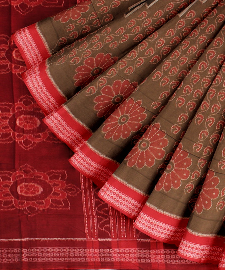 Olive green red cotton handloom sambalpuri saree