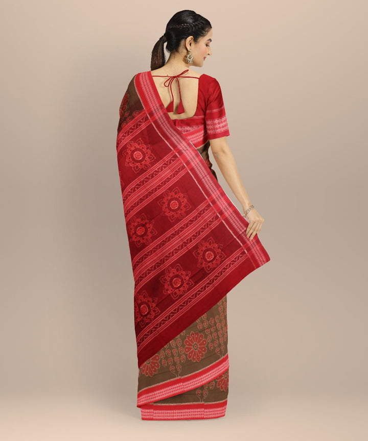 Olive green red cotton handloom sambalpuri saree