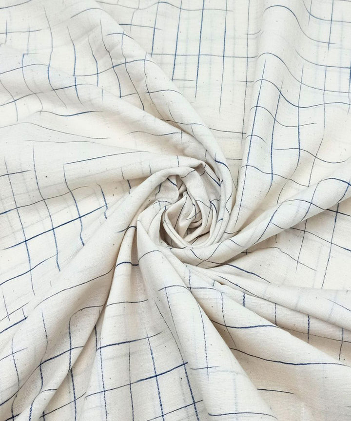 White blue check handloom cotton fabric