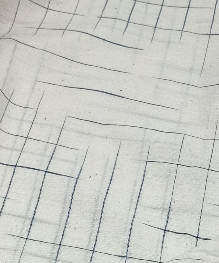 White blue check handloom cotton fabric