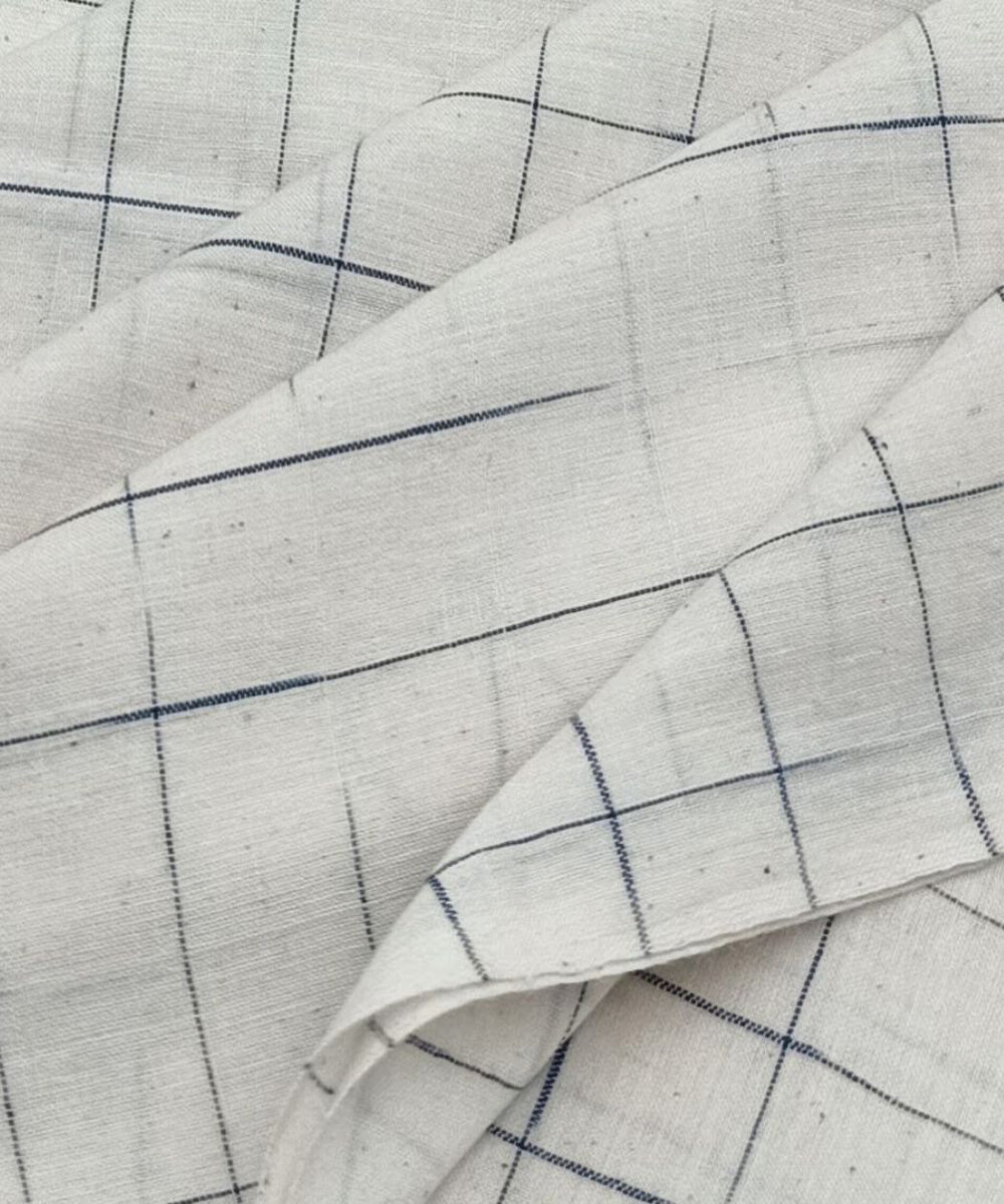 White blue check handloom cotton fabric