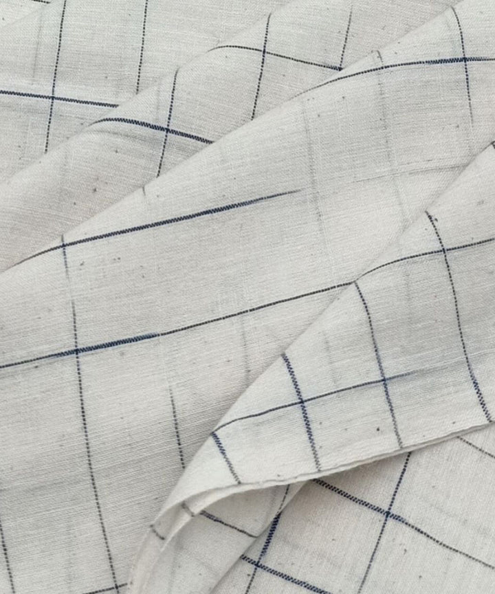 White blue check handloom cotton fabric