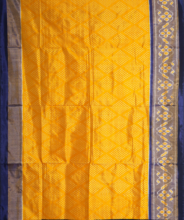 Mustard blue handwoven pochampally ikat silk saree