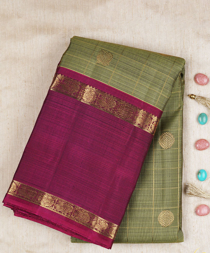 Green with magenta handwoven kanjivaram silk saree