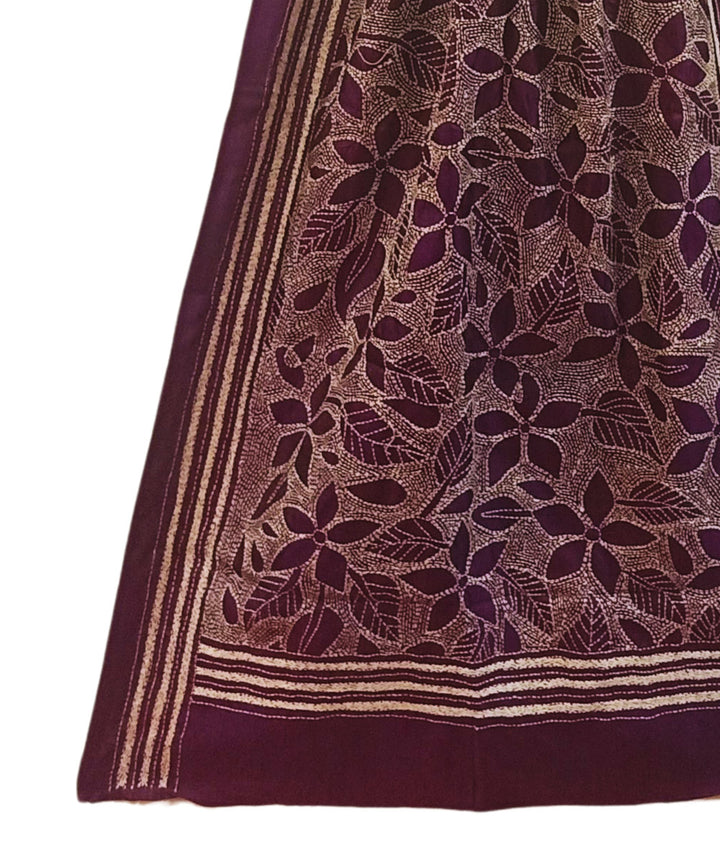 Brown multicolor thread silk kantha stitch handwoven stole