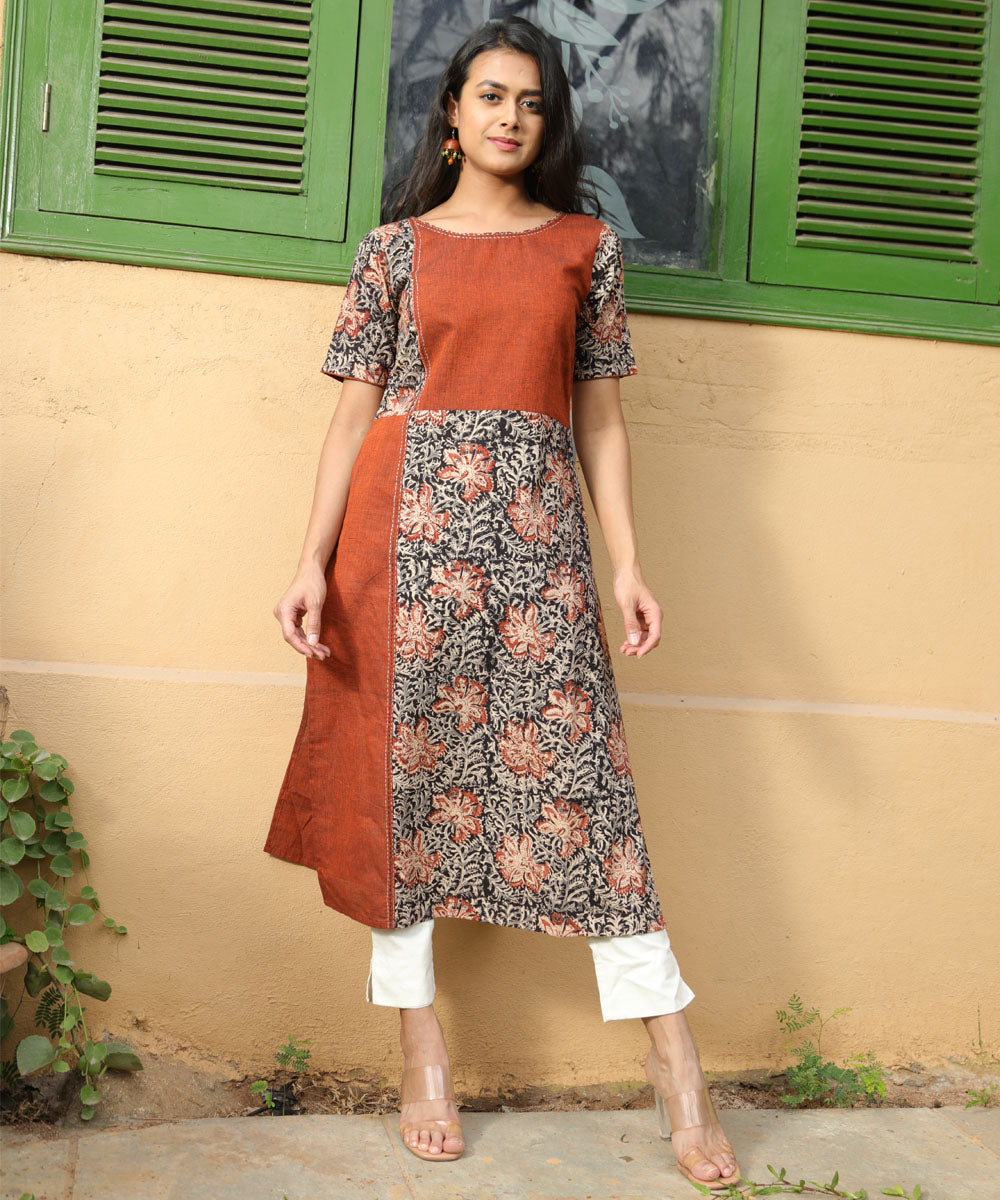 Rust multicolor handcrafted cotton kalamkari kurta