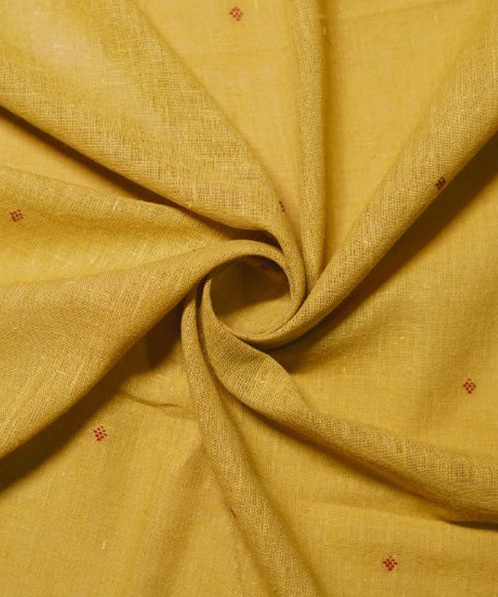 Mustard with red butti handspun handwoven Kala cotton fabric