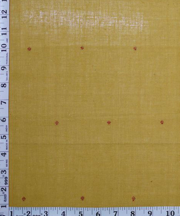 Mustard with red butti handspun handwoven Kala cotton fabric