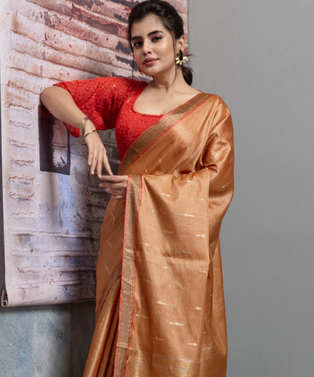 Sandal handwoven chhatisgarh tussar silk saree