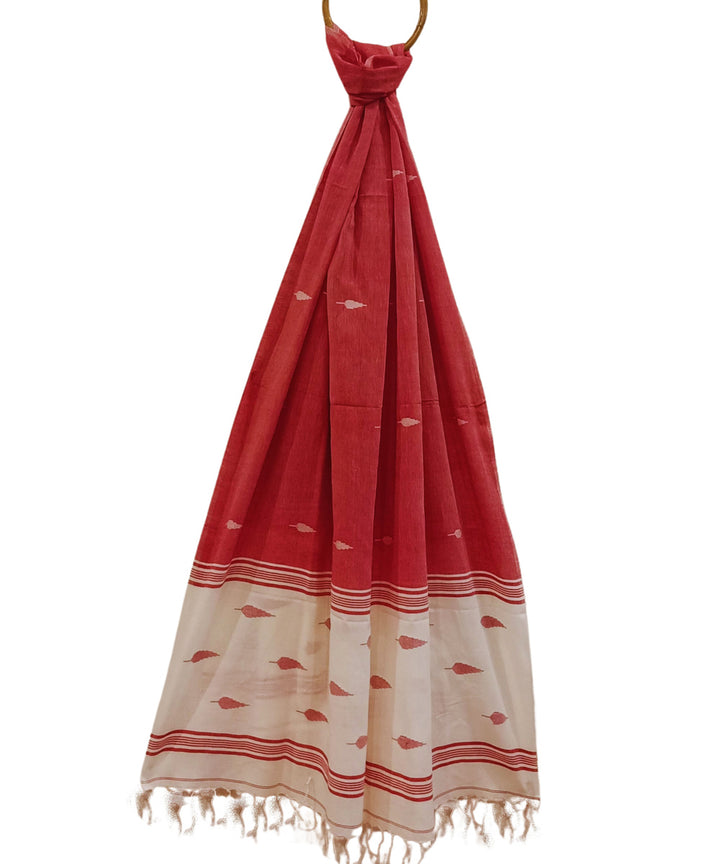 Orange white handwoven cotton jamdani stole