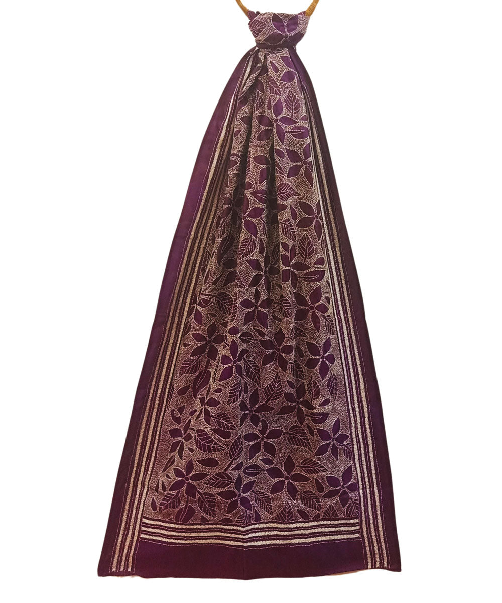 Brown multicolor thread silk kantha stitch handwoven stole