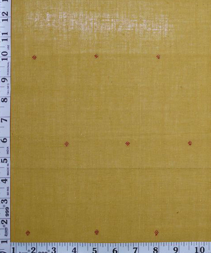 Mustard with red butti handspun handwoven Kala cotton fabric