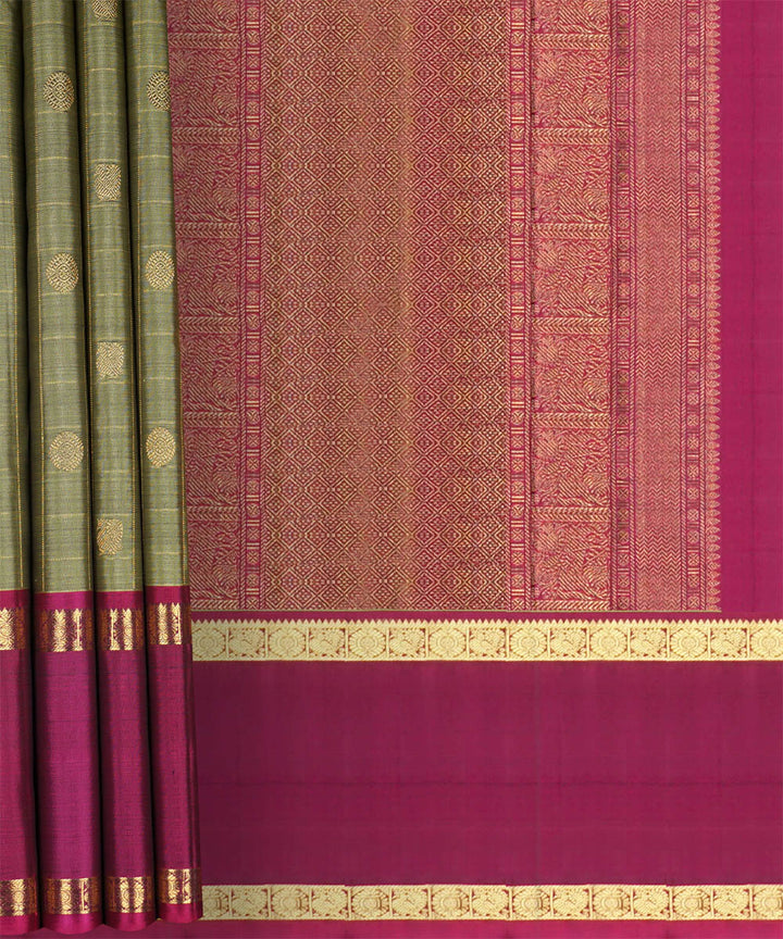 Green with magenta handwoven kanjivaram silk saree