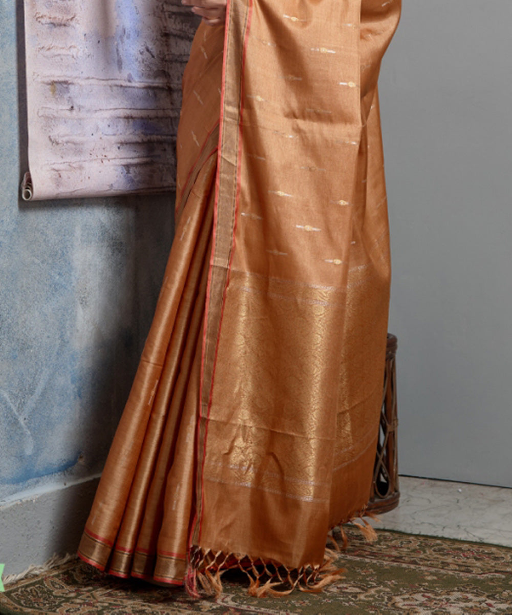 Sandal handwoven chhatisgarh tussar silk saree