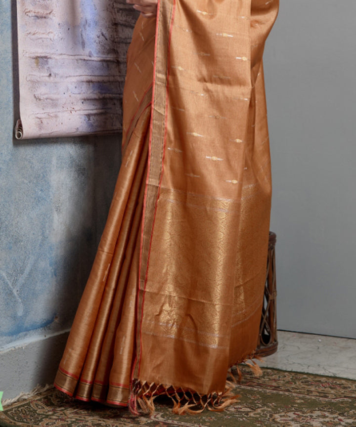 Sandal handwoven chhatisgarh tussar silk saree