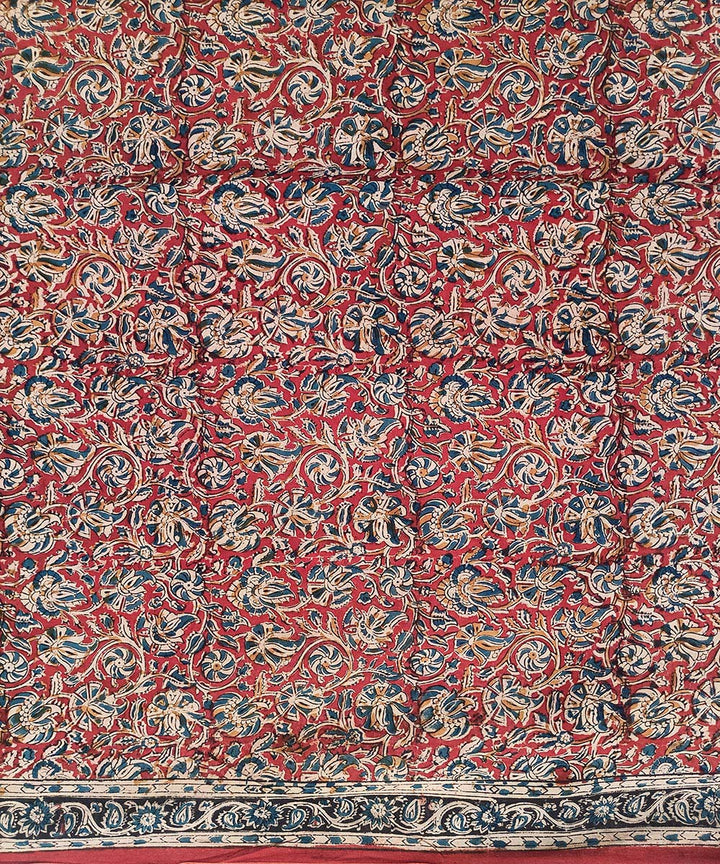 Red black border kalamkari cotton hand printed saree
