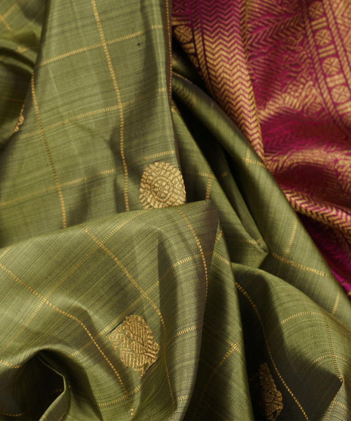 Green with magenta handwoven kanjivaram silk saree